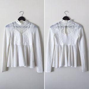 Free People White Lace Peplum Blouse